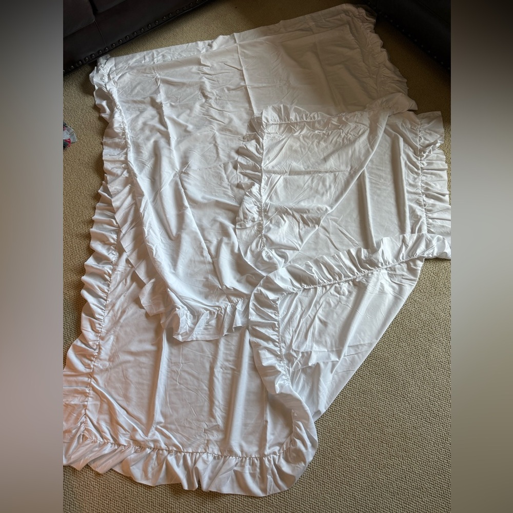 White Ruffle Window Curtain Panel Set - Brand - Picture 3 of 10